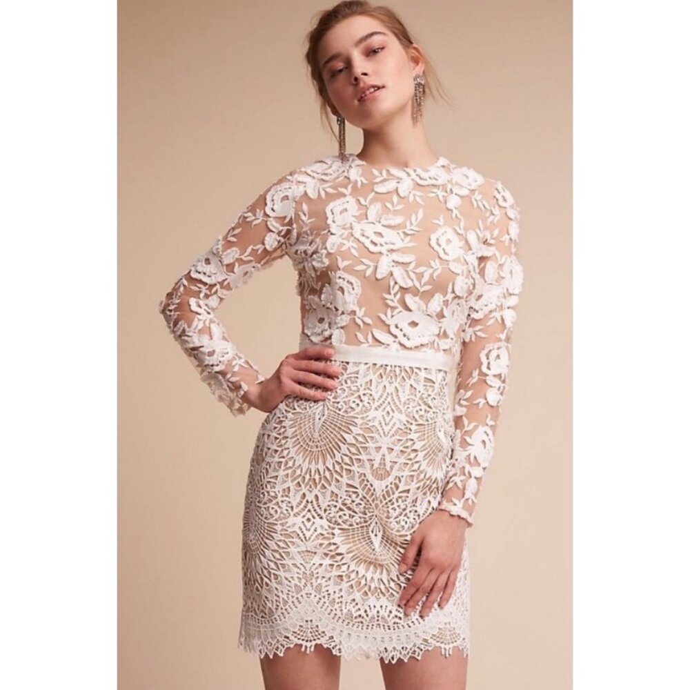 BHLDN x ML Monique Lhuillier Tiana Floral Embroidered Illusion Mini Dress 12